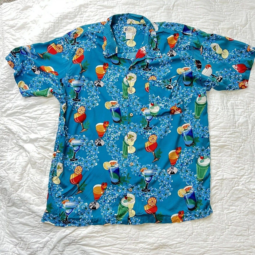 Cherokee Waikiki Wear - Hawaiian Shirt - Tropical Drinks - Blue - Men’s XL